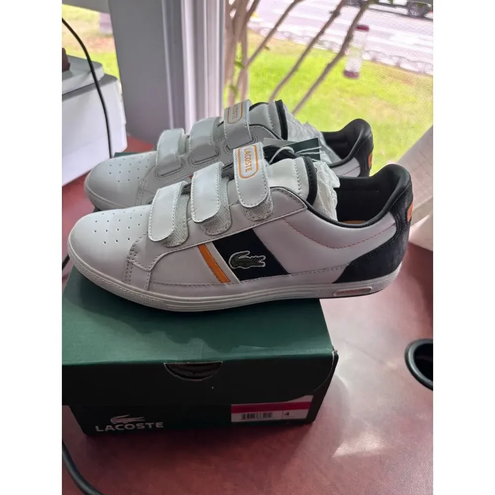 Lacoste Europa Boys White Leather Velcro Sneakers size 4